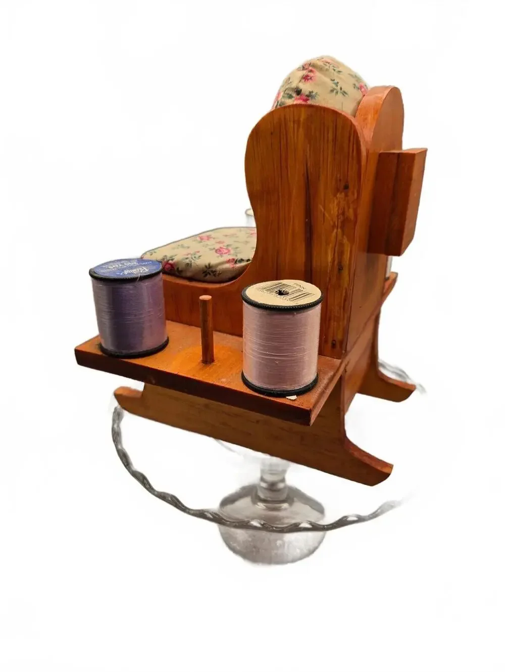 Vtg Wooden miniature Sewing Chair with Storage Drawer and pincushion
